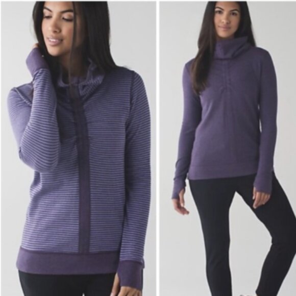 Lululemon In A Cinch Reversible Funnel Neck Solid Stripe Purple Pullover 6 - Picture 1 of 12